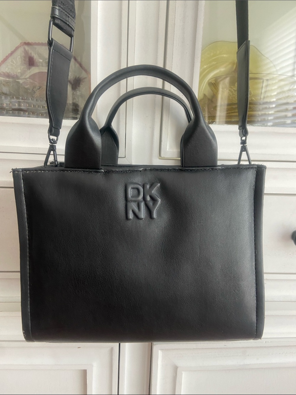 DKNY Black Leather Mini Tote with Removable Strap